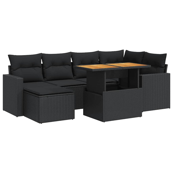 sofasæt til haven 7 dele med hynder polyrattan sort