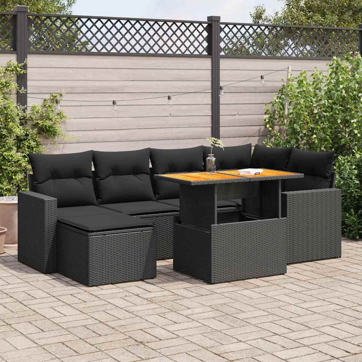 sofasæt til haven 7 dele med hynder polyrattan sort