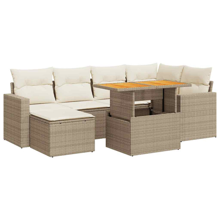 sofasæt til haven 7 dele med hynder polyrattan beige