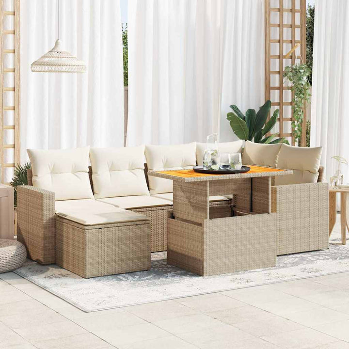 sofasæt til haven 7 dele med hynder polyrattan beige