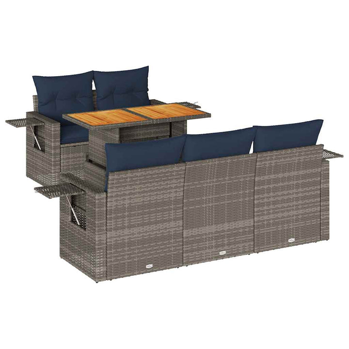 sofasæt til haven 6 dele med hynder polyrattan grå