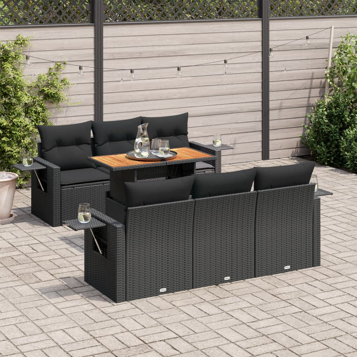 sofasæt til haven 7 dele med hynder polyrattan sort