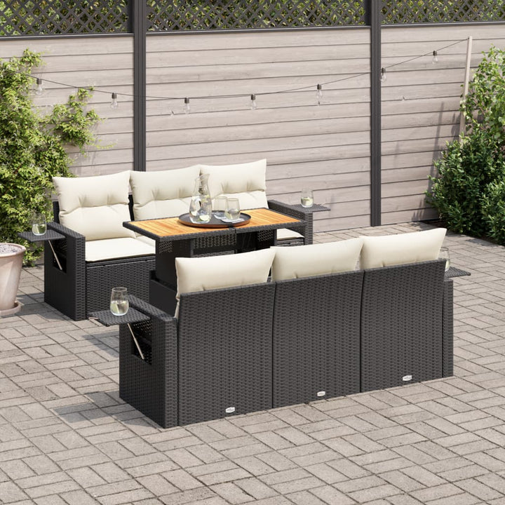 sofasæt til haven 7 dele med hynder polyrattan sort