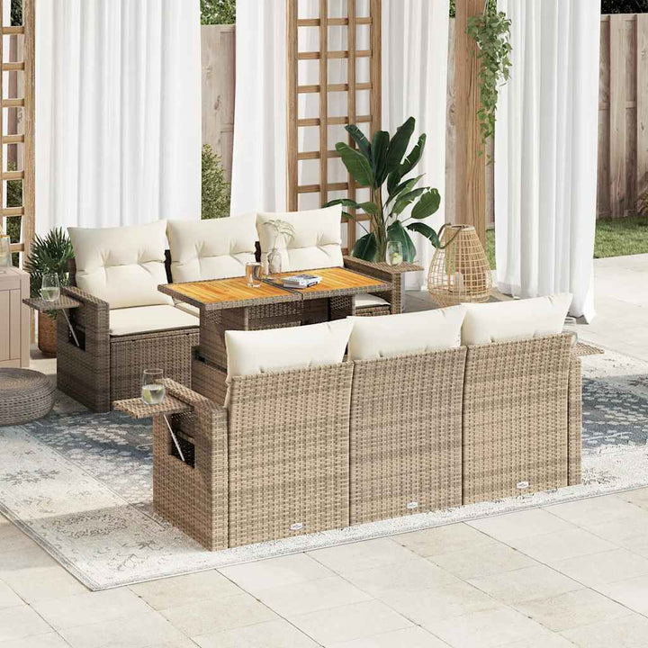 sofasæt til haven 7 dele med hynder polyrattan beige
