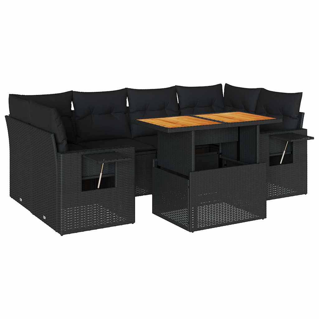 sofasæt til haven 7 dele med hynder polyrattan sort