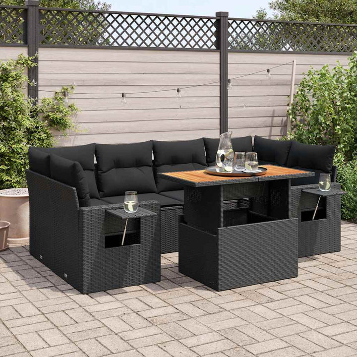 sofasæt til haven 7 dele med hynder polyrattan sort