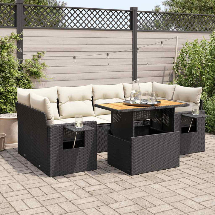 sofasæt til haven 7 dele med hynder polyrattan sort