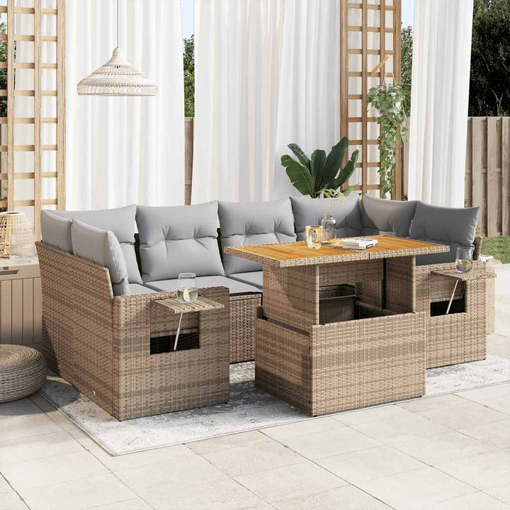 sofasæt til haven 7 dele med hynder polyrattan beige