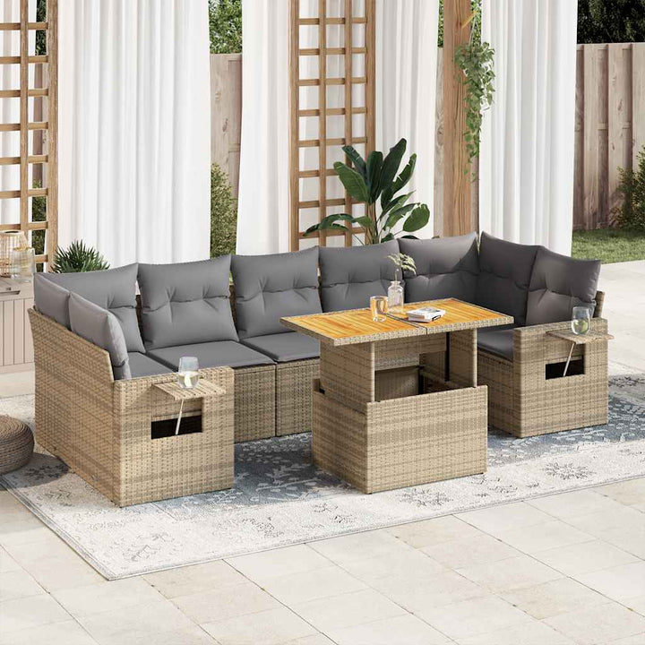 sofasæt til haven 8 dele med hynder polyrattan beige