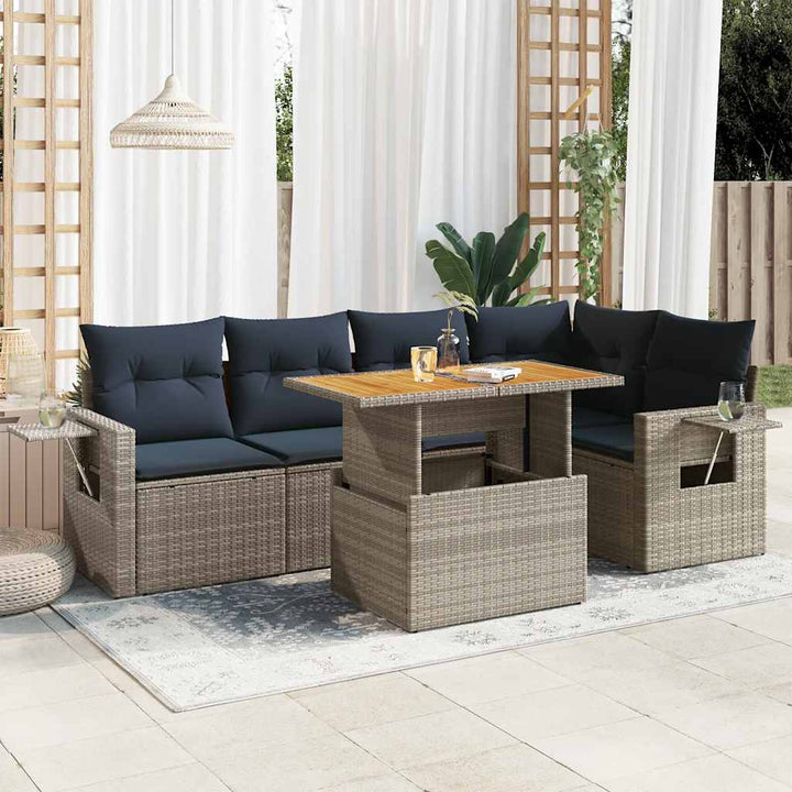 sofasæt til haven 6 dele med hynder polyrattan grå