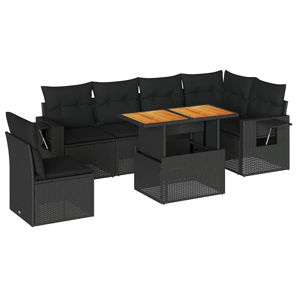 sofasæt til haven 7 dele med hynder polyrattan sort