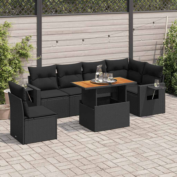 sofasæt til haven 7 dele med hynder polyrattan sort