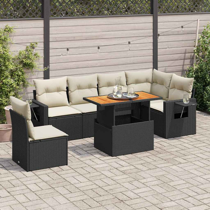 sofasæt til haven 7 dele med hynder polyrattan sort