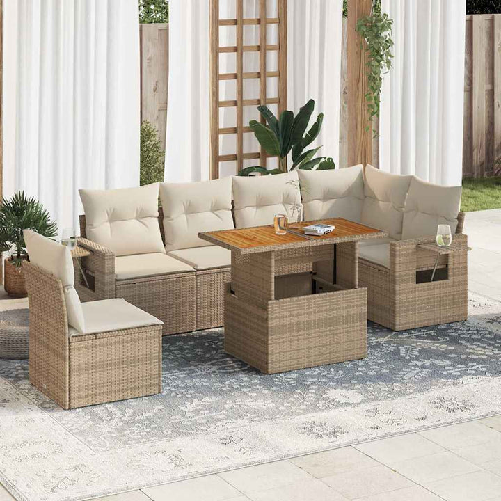 sofasæt til haven 7 dele med hynder polyrattan beige