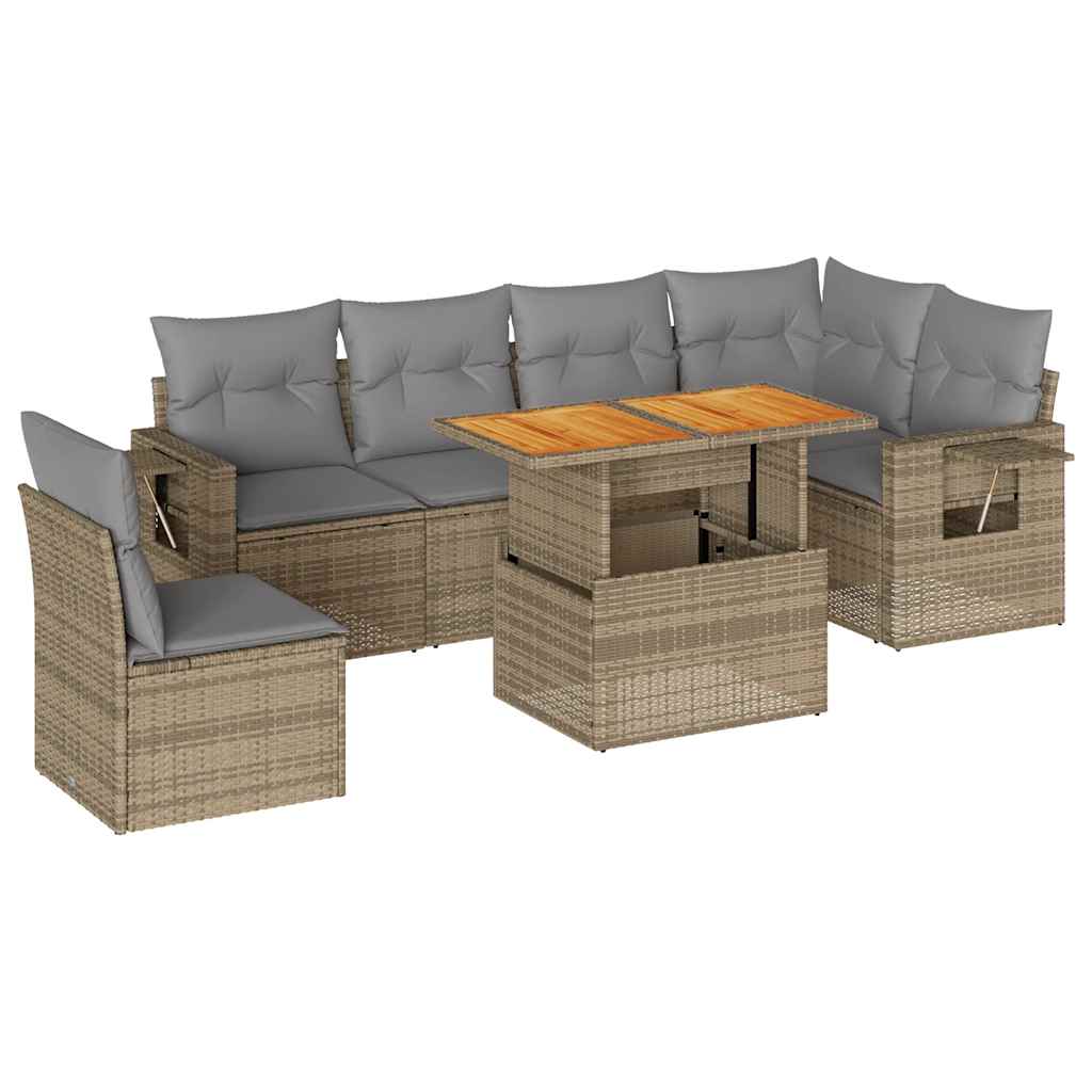 sofasæt til haven 7 dele med hynder polyrattan beige