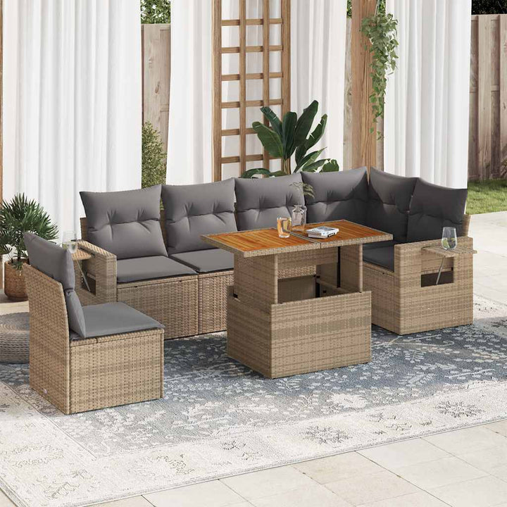 sofasæt til haven 7 dele med hynder polyrattan beige