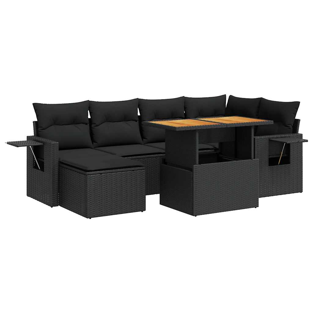sofasæt til haven 7 dele med hynder polyrattan sort