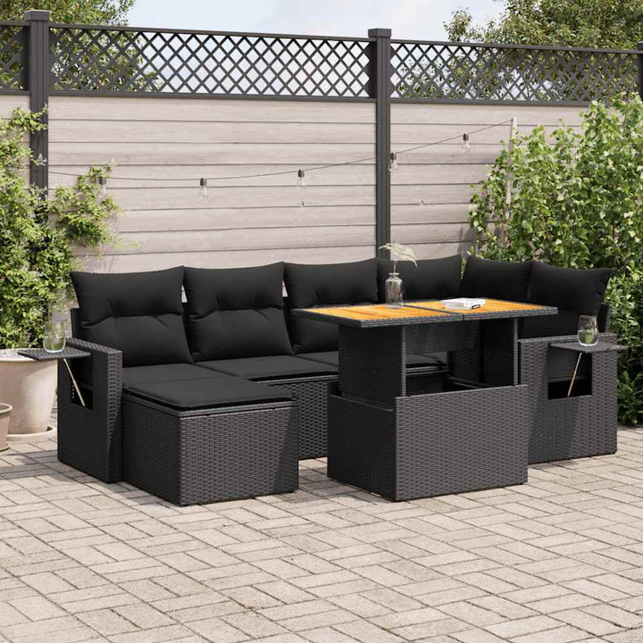 sofasæt til haven 7 dele med hynder polyrattan sort