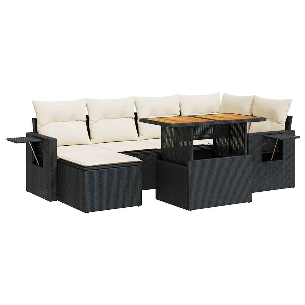 sofasæt til haven 7 dele med hynder polyrattan sort