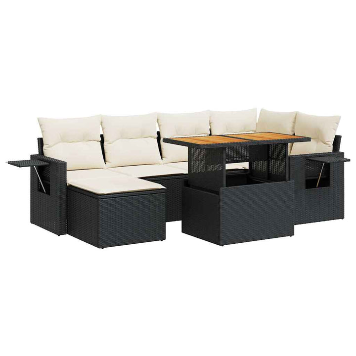 sofasæt til haven 7 dele med hynder polyrattan sort
