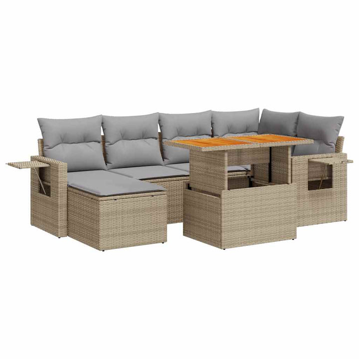 sofasæt til haven 7 dele med hynder polyrattan beige