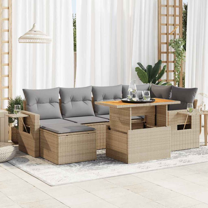 sofasæt til haven 7 dele med hynder polyrattan beige