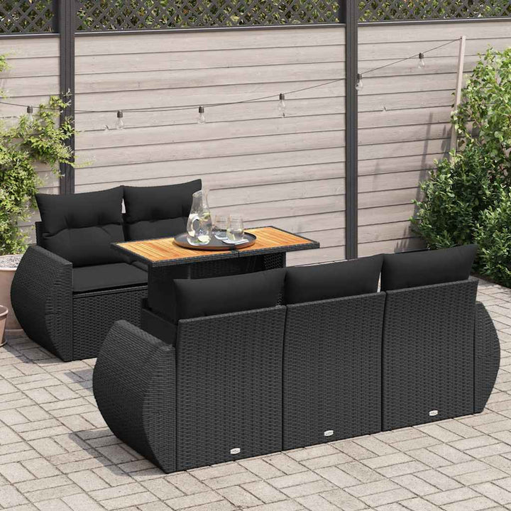 sofasæt til haven 6 dele med hynder polyrattan sort