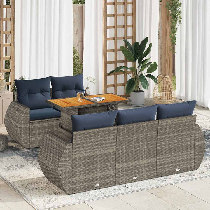 sofasæt til haven 6 dele med hynder polyrattan grå