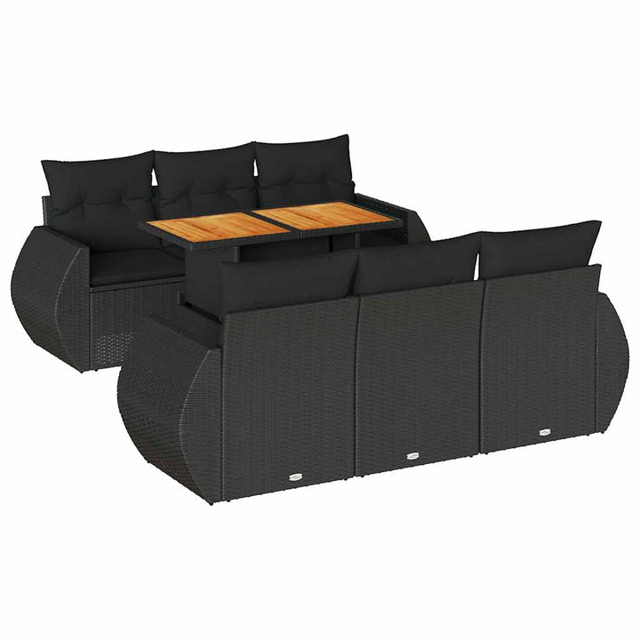 sofasæt til haven 7 dele med hynder polyrattan sort