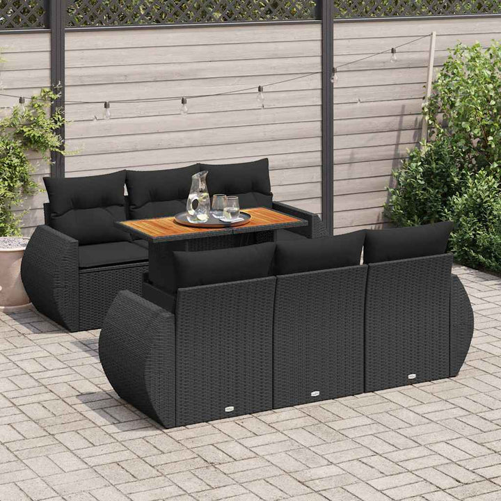 sofasæt til haven 7 dele med hynder polyrattan sort