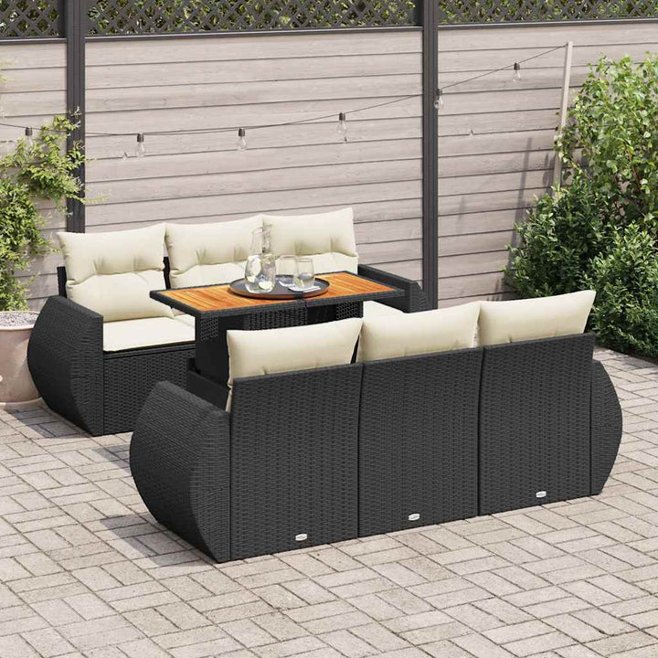 sofasæt til haven 7 dele med hynder polyrattan sort