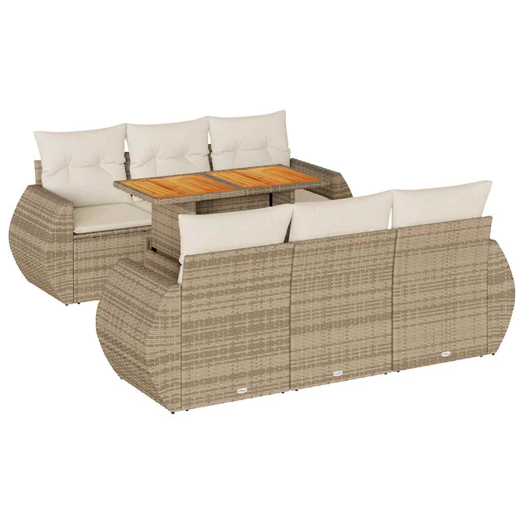 sofasæt til haven 7 dele med hynder polyrattan beige