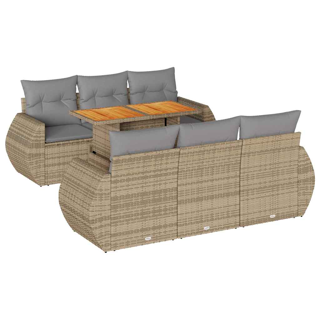 sofasæt til haven 7 dele med hynder polyrattan beige