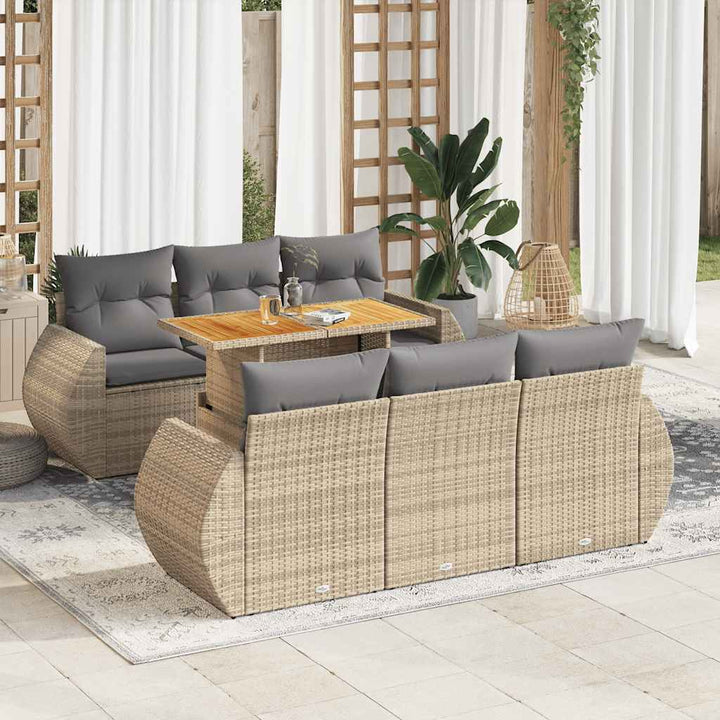 sofasæt til haven 7 dele med hynder polyrattan beige