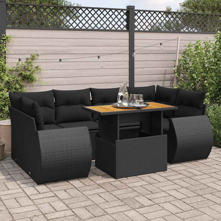 sofasæt til haven 7 dele med hynder polyrattan sort