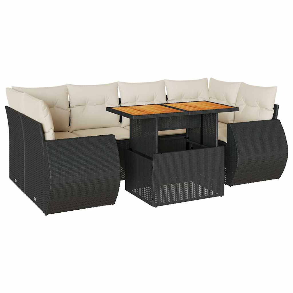 sofasæt til haven 7 dele med hynder polyrattan sort
