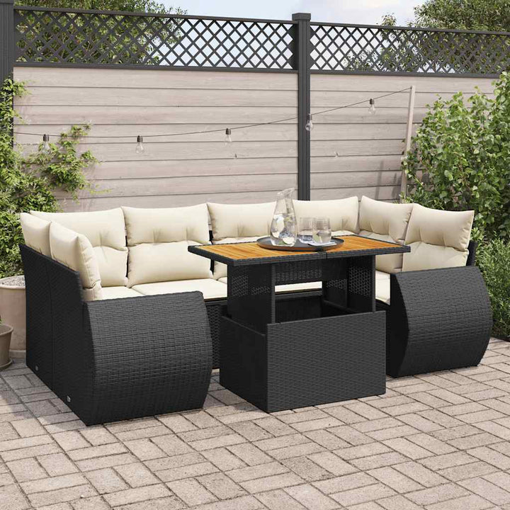 sofasæt til haven 7 dele med hynder polyrattan sort