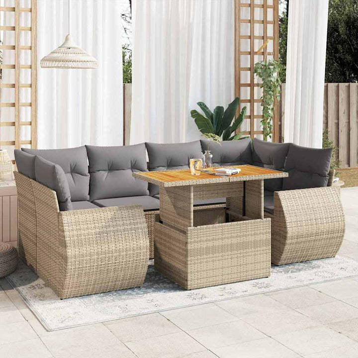 sofasæt til haven 7 dele med hynder polyrattan beige