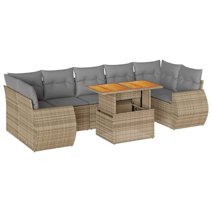 sofasæt til haven 8 dele med hynder polyrattan beige