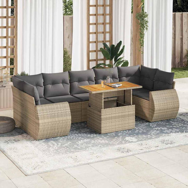 sofasæt til haven 8 dele med hynder polyrattan beige