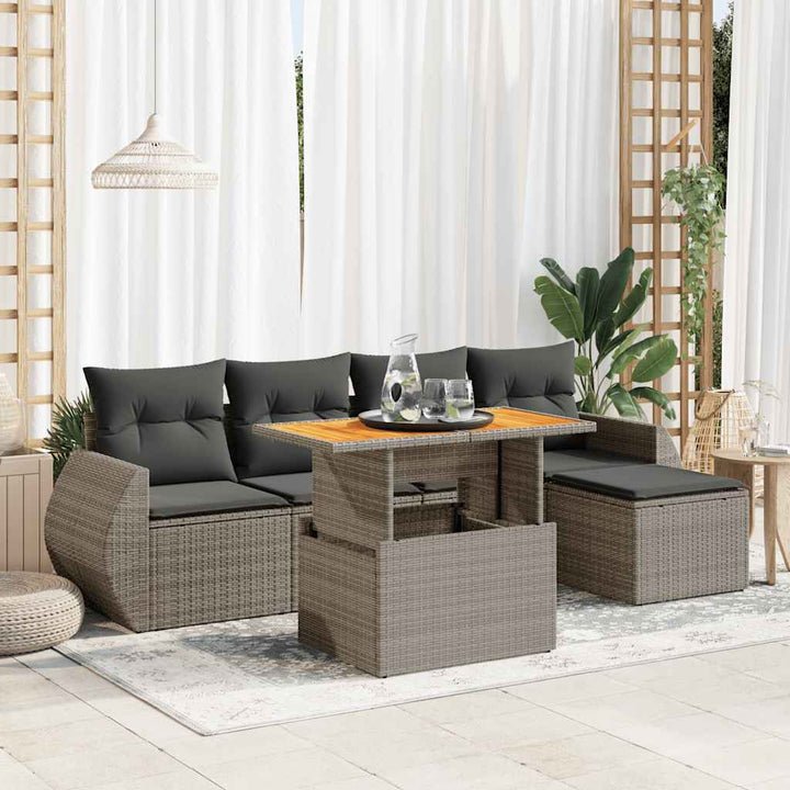 sofasæt til haven 6 dele med hynder polyrattan grå