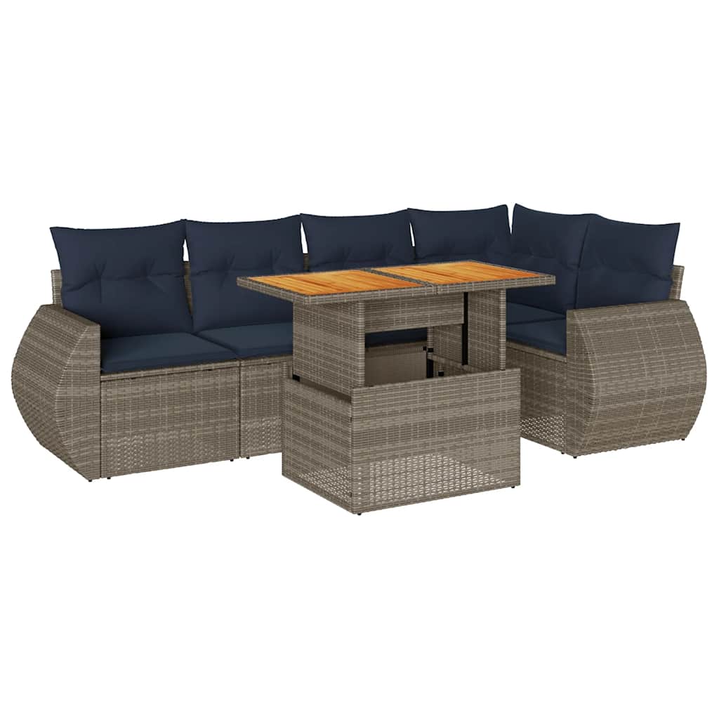 sofasæt til haven 6 dele med hynder polyrattan grå