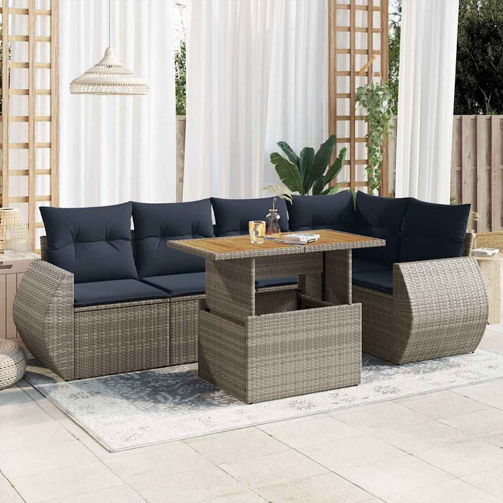 sofasæt til haven 6 dele med hynder polyrattan grå