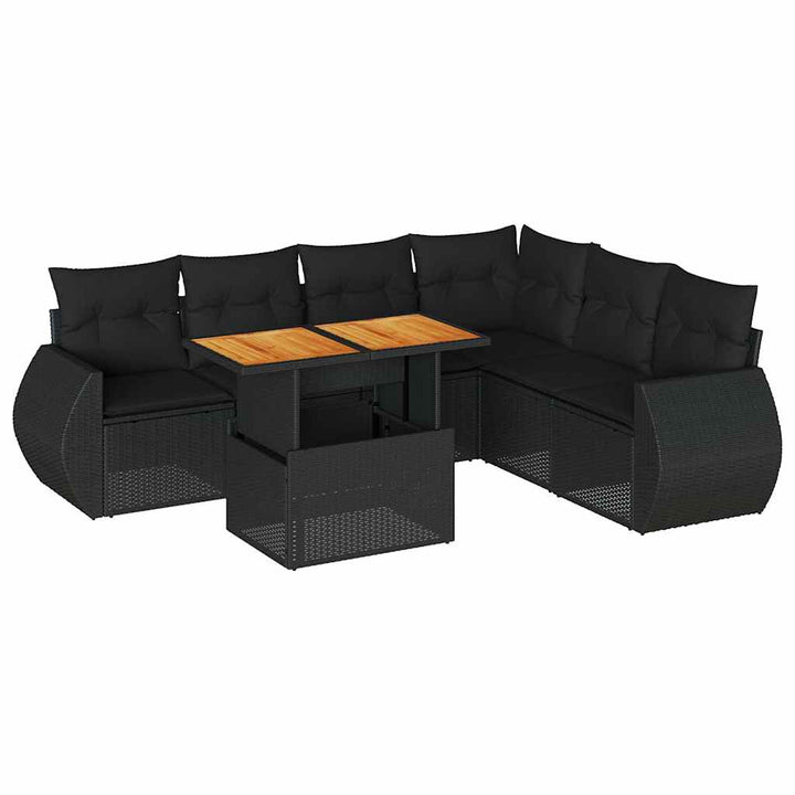 sofasæt til haven 7 dele med hynder polyrattan sort