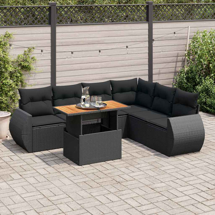sofasæt til haven 7 dele med hynder polyrattan sort