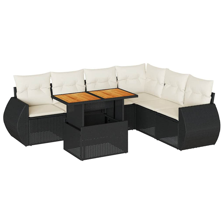sofasæt til haven 7 dele med hynder polyrattan sort