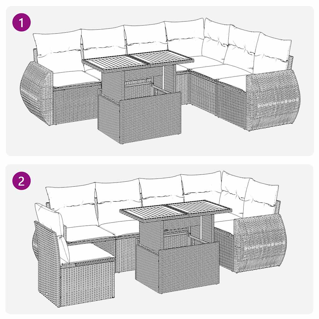 sofasæt til haven 7 dele med hynder polyrattan sort