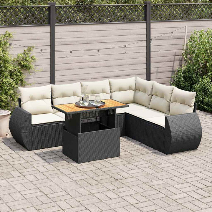 sofasæt til haven 7 dele med hynder polyrattan sort