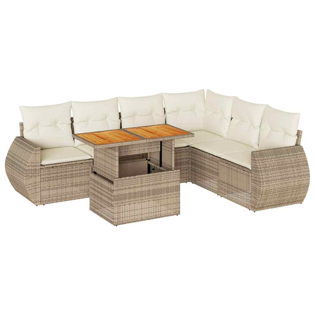 sofasæt til haven 7 dele med hynder polyrattan beige