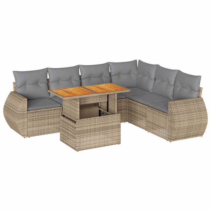 sofasæt til haven 7 dele med hynder polyrattan beige
